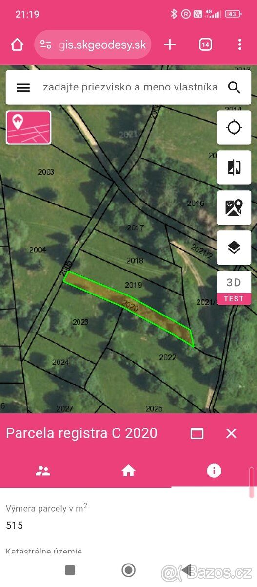 Predam pozemok zložený z dvoch parciel 890m2+515m2 = 1405m2 