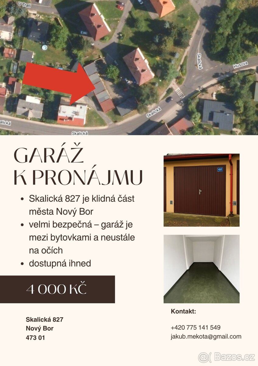 Nabízím k pronájmu garáž v klidné části města Nový Bor (mezi