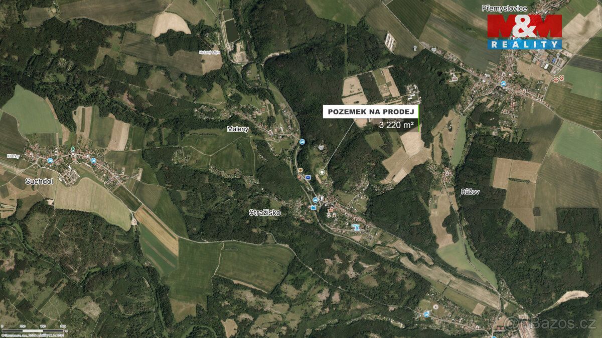 Prodej louky 3 220 m² v k.ú. Stražisko. Pozemek leží na samo