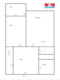 Pronájem bytu 2+kk, 50 m² s komorou a 5 m² terasou v 2. nadz