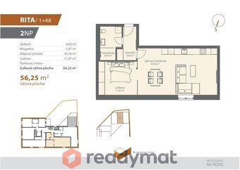 Nově připravený byt 1+kk o podlahové ploše 56 m². Odpovídá p