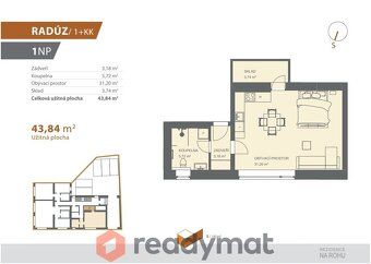 Nový a nadstandardně řešený byt 1+kk o výměře 44 m² v atrakt