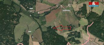 Prodej lesního pozemku o celkové výměře 5564 m2. Po hranici 