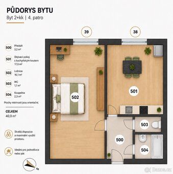 Pronajmu byt 2+kk, 40 m², ve 4. patře bytového domu v klidné