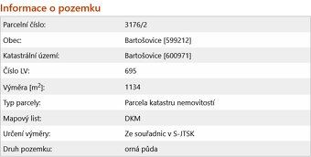 Prodám pozemek 1 134m voda v blízkosti pozemku. Bartošovice,
