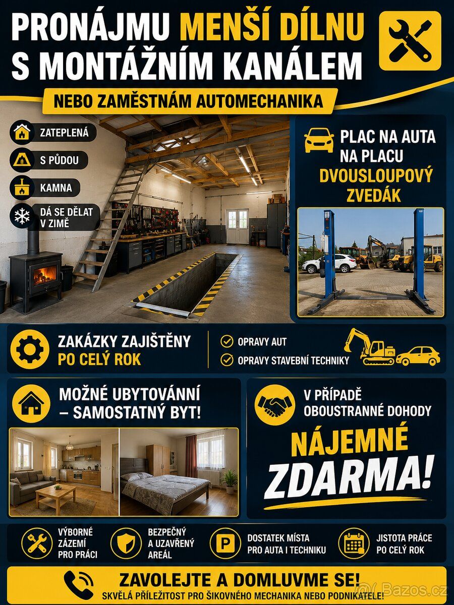 Pronájem vybavené autodílny.