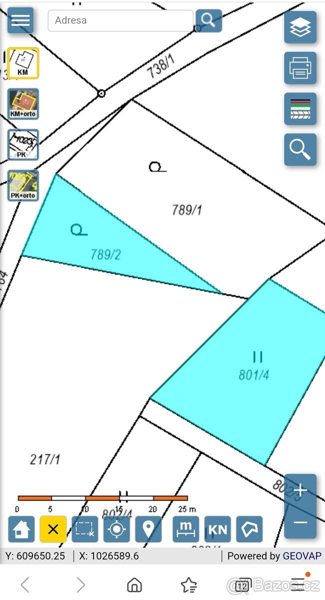 Prodám klidný pozemek 391m² a 203m² na polosamotě na úplném 
