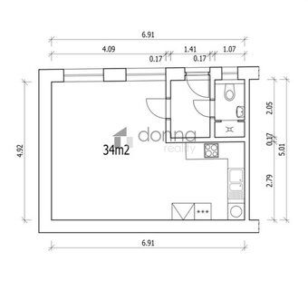 Nabízíme k pronájmu světlý byt 1+kk, o ploše 34m², v přízemí