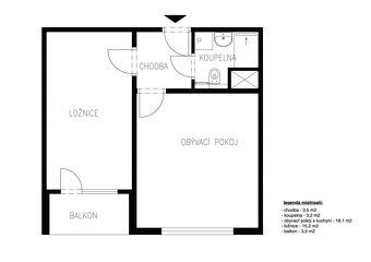 Nově zrekonstruovaný byt 2+kk s balkonem – 39,9 m² + balkon 