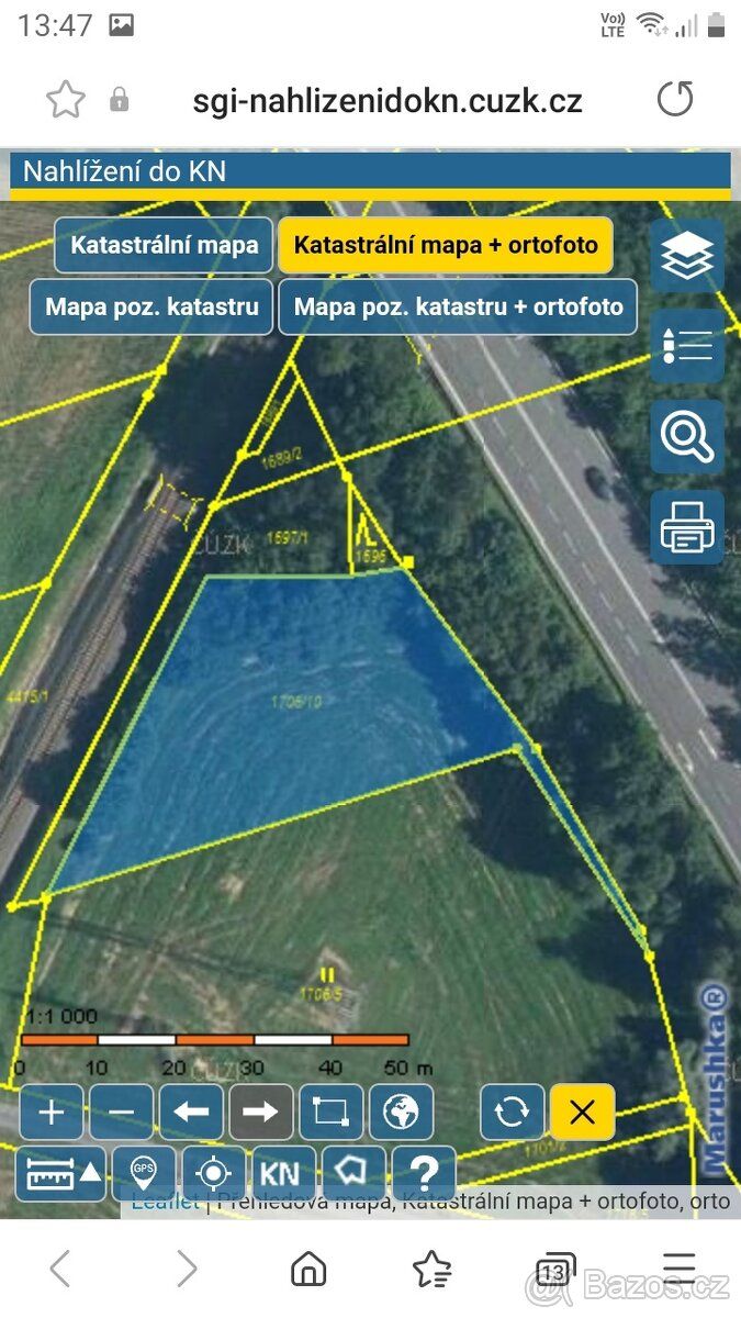 Prodám pozemek p.č.1706/10, orná půda, 1576m2. KÚ Frýdlant n