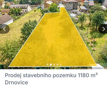 Prodej stavebního pozemku 1180 m² v obci Drnovice, okres Bla