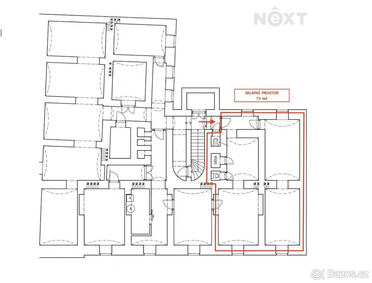 K pronájmu nabízíme sklepní prostor o výměře 73 m² v suterén