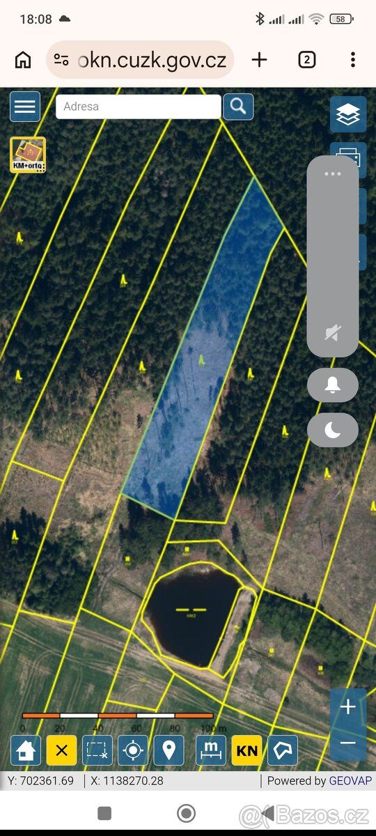 Prodám lesní pozemek o rozloze 4873m2 ,1624m2 zalesněné,133m