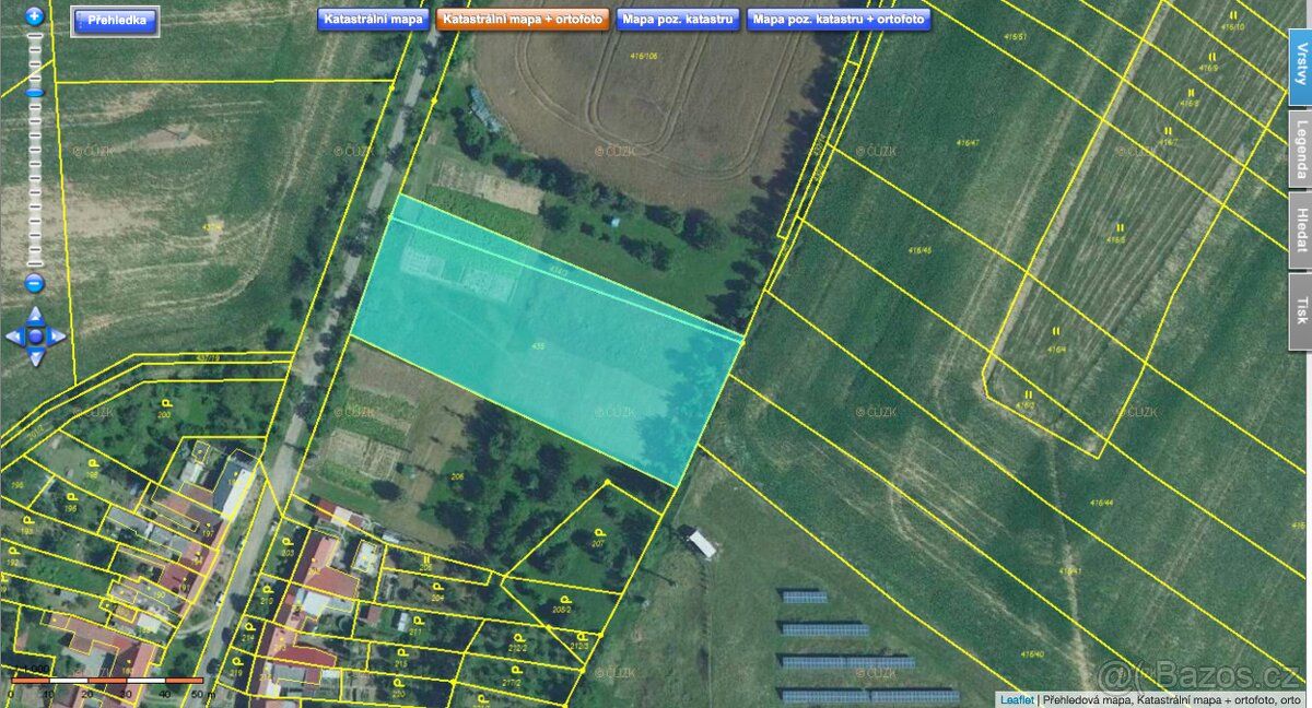 Pronájem zahrady o výměře 3.901 m2 v Blišících (obec Koryčan