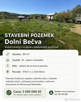 Nabízíme k prodeji krásný stavební pozemek v obci Dolní Bečv