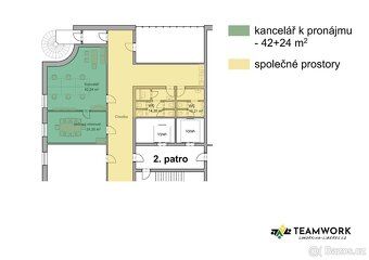 Nabízíme pronájem 2 kanceláří o velikosti 42 a 24 m² přímo v