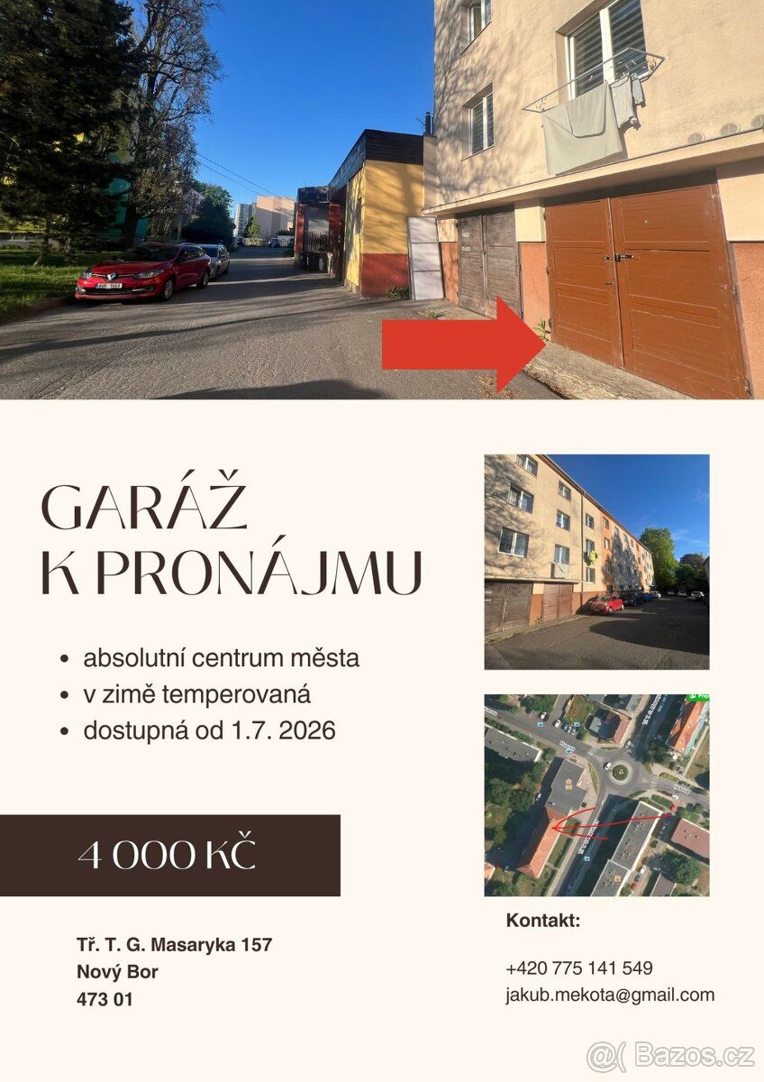 Nabízím k pronájmu garáž v absolutním centru města Nový Bor 
