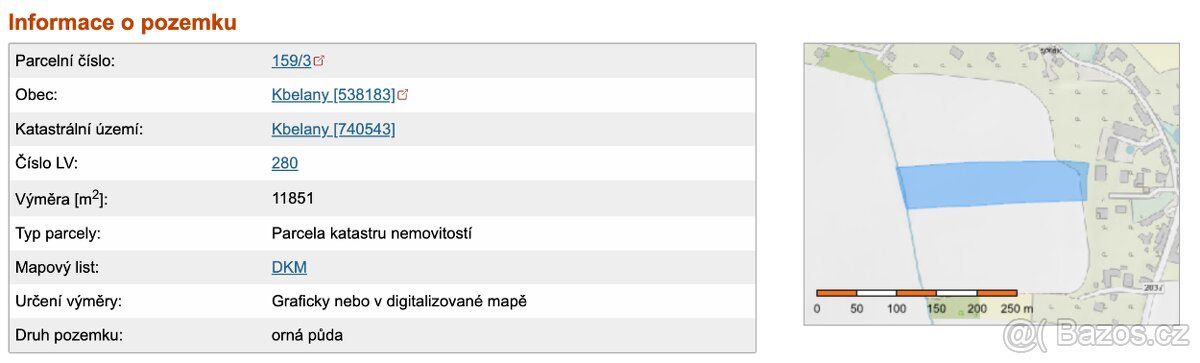 Nabízím jako přímý majitel k prodeji pozemek (parc. č. 159/3