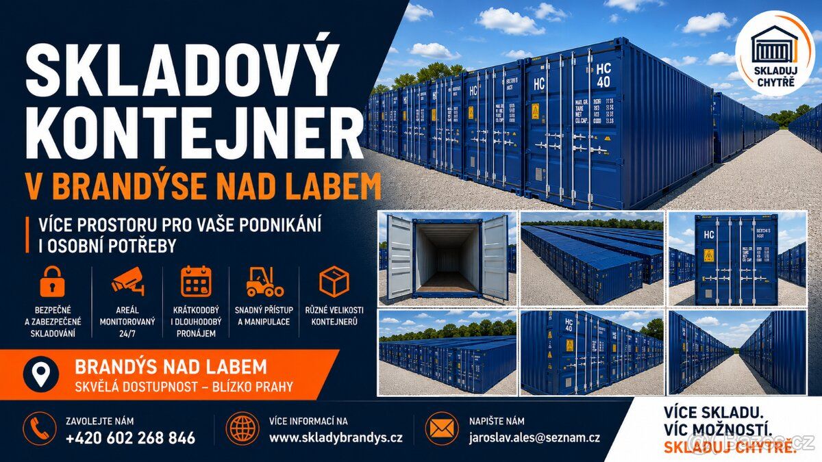Pronajmeme skladovací kontejnery typu 40 HC v Brandýse nad L