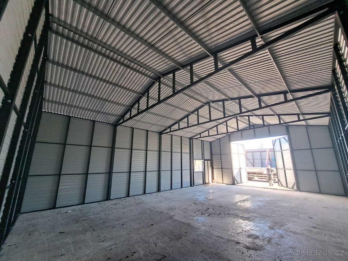 Prodám novou kvalitně provedenou plechovou halu 8x12m, boční
