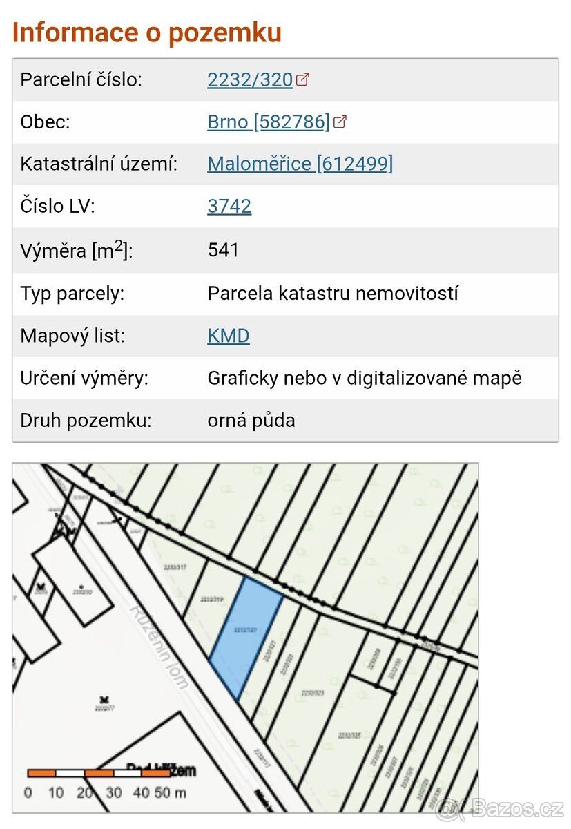 Prodám ½ podílu orné půdy s investičním potenciálem. Vysoká 