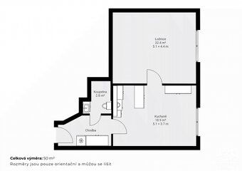 Nabízíme pronájem bytu o dispozici 2+kk s výměrou 50 m² ve V