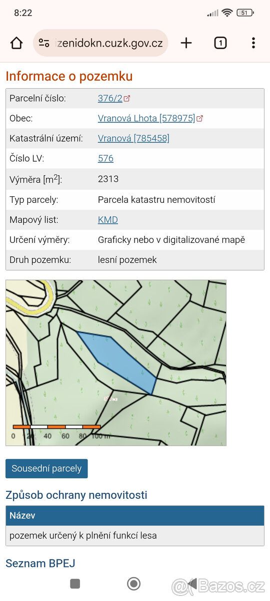 prodám lesní pozemky, pouze společně, celková rozloha 3896 m