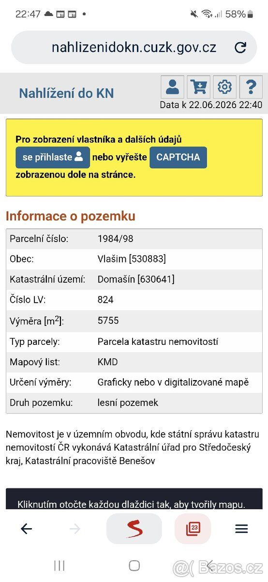 Dobrý den, nabízím k prodeji lesní pozemek v k.ú. Domašín (V
