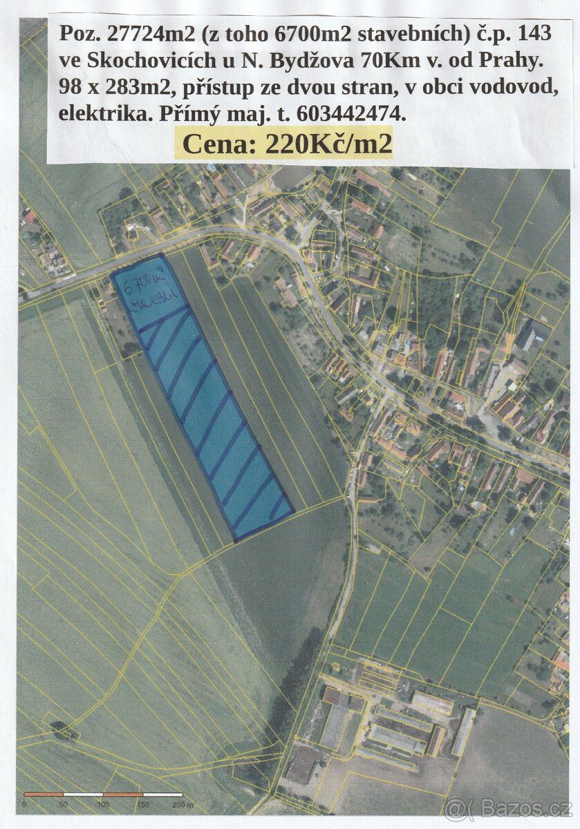 Pozemek 27724m2 ve Skochcovicích u N. Bydžova z toho 6700m2 
