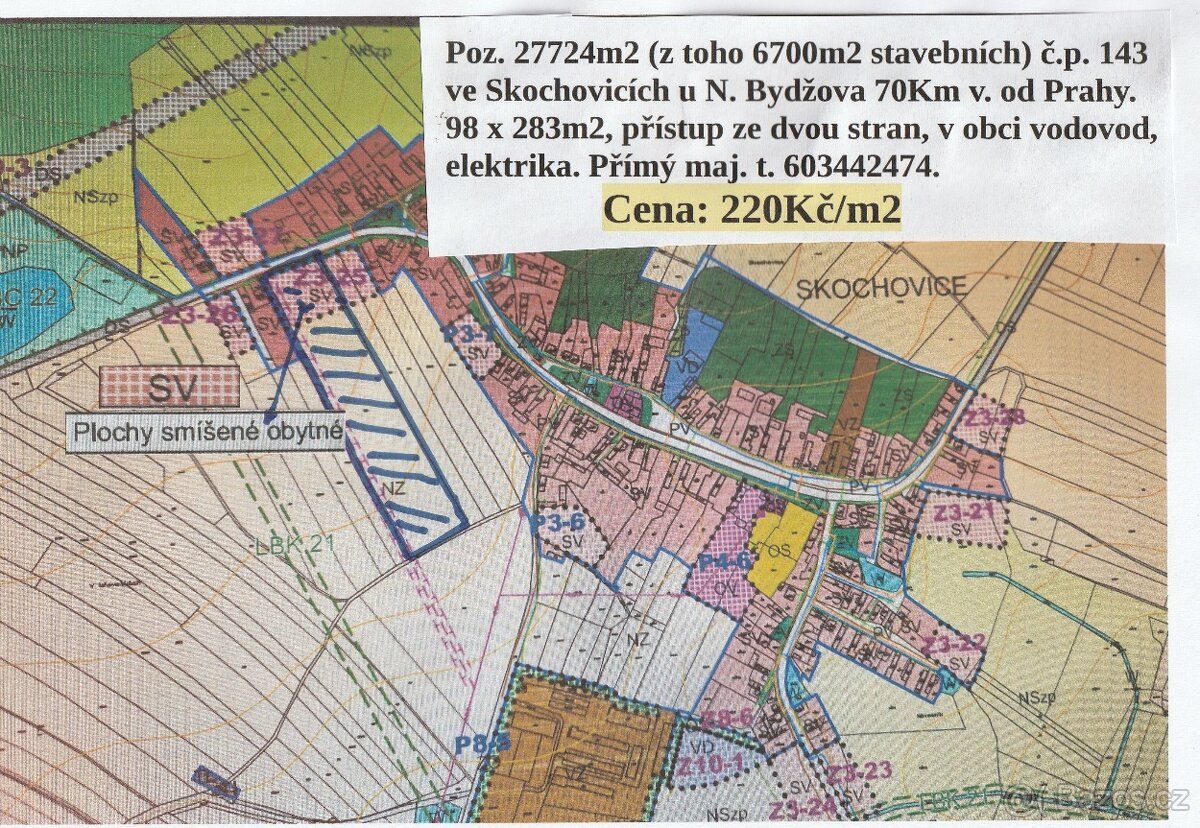 Pozemek 27724m2 ve Skochcovicích u N. Bydžova z toho 6700m2 