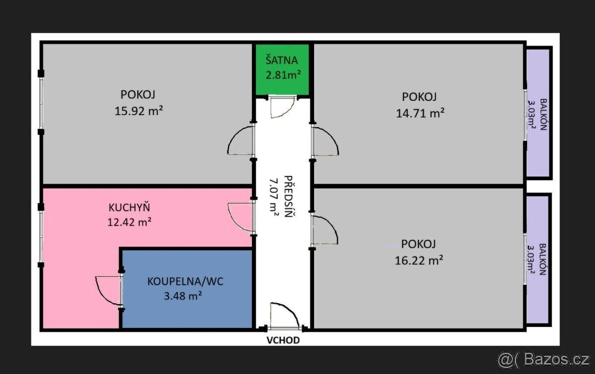 Nabízím k výměně byt 3+1 o celkové výměře 72,63 m² na ulici 