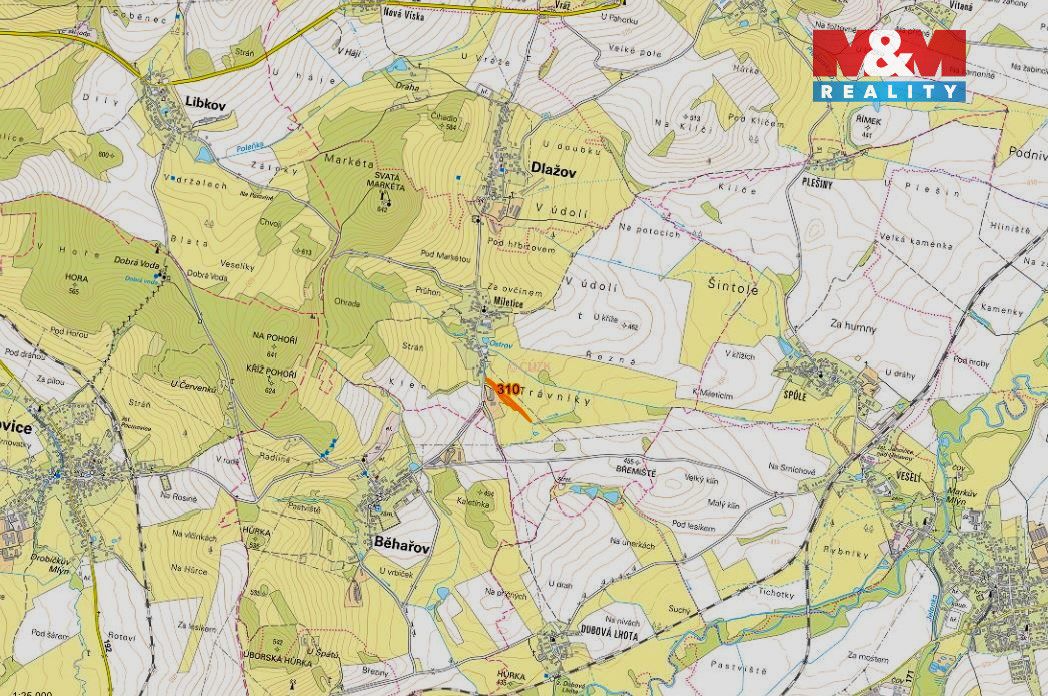 Prodej pozemku o výměře 3245 m2 v katastru obce Miletice u D