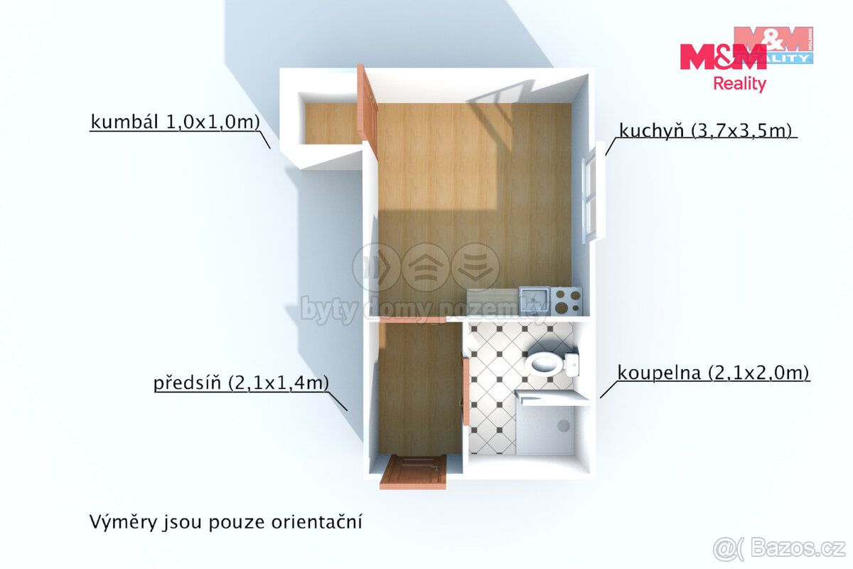 Nabízíme Vám pronájem moderního bytu 1+kk se šatnou o celkov
