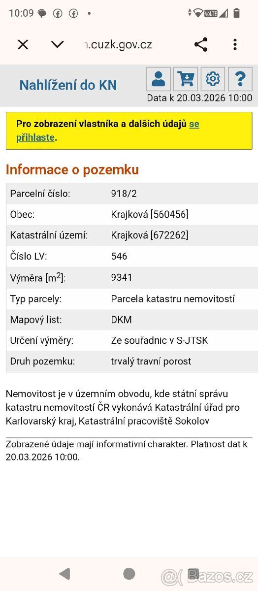 Prodám pozemky v ku Krajková oddělené dle GP z parcely. Nach