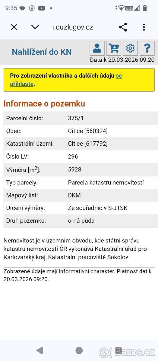 Prodám část pozemku v ku Citice