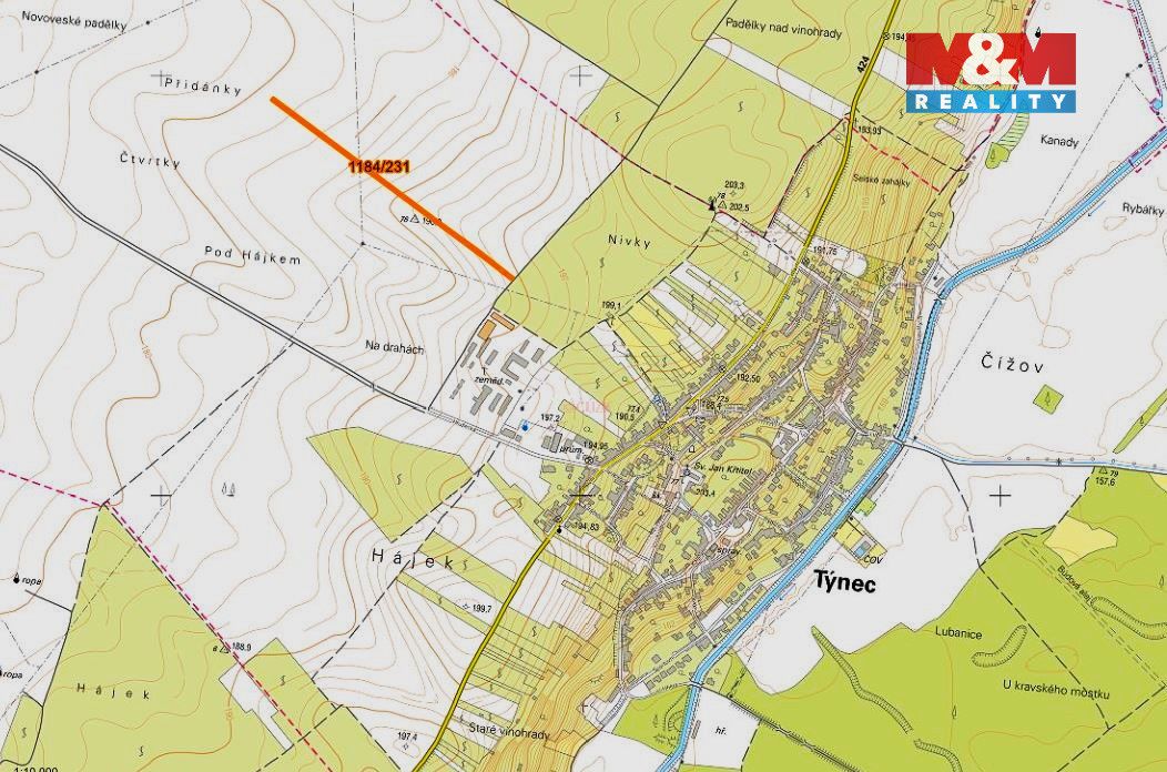 Prodej pozemku o výměře 786 m2 v katastru obce Týnec na Mora