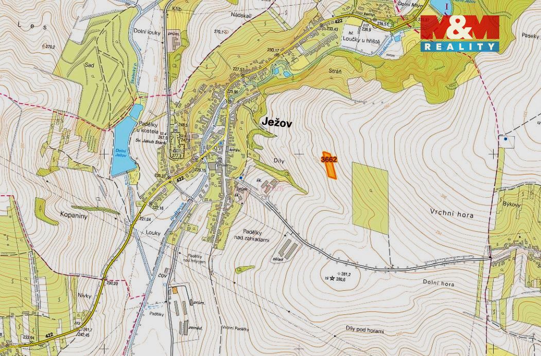 Prodej pozemku o výměře 1462 m2 v katastru obce Ježov. Jedná