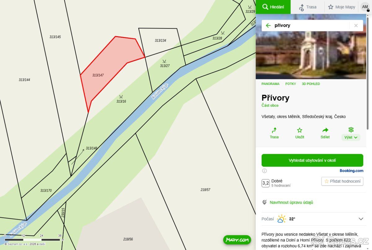 Prodám 2 pozemky v k. ú. Přívory o celkové výměře 2355 m2, j