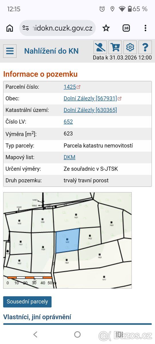 Prodám pozemek o výměře 1765m2 - 31.3. - 12:23 Prodám 3parce