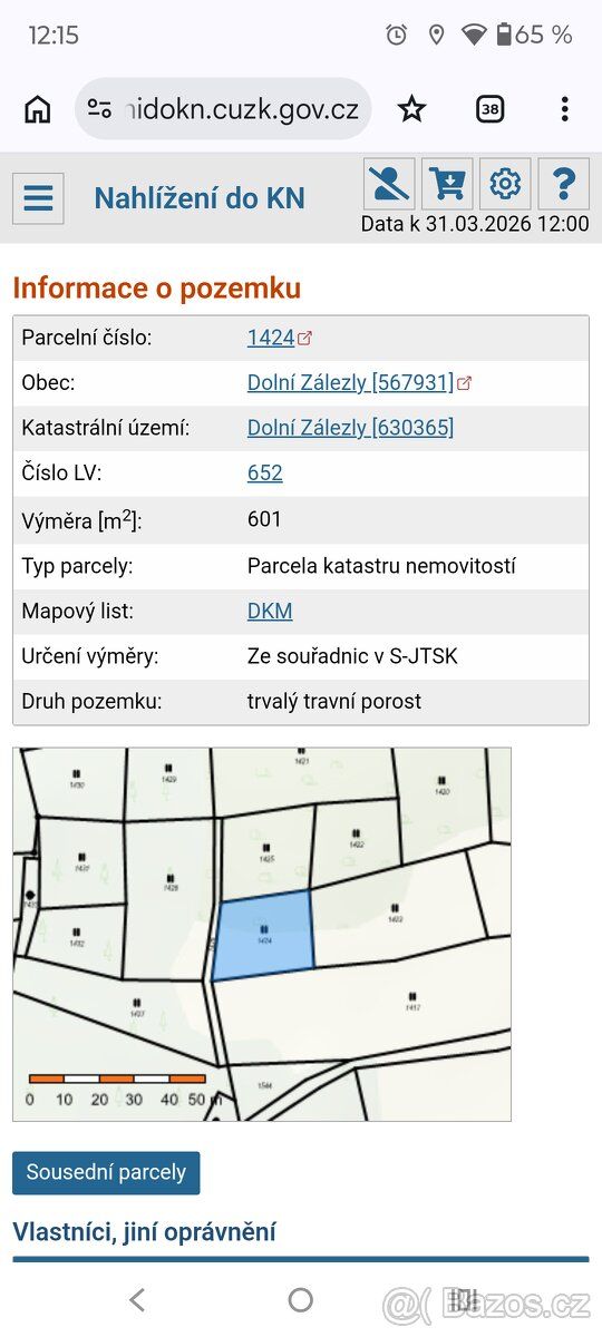 Prodám pozemek o výměře 1765m2 - 31.3. - 12:23 Prodám 3parce