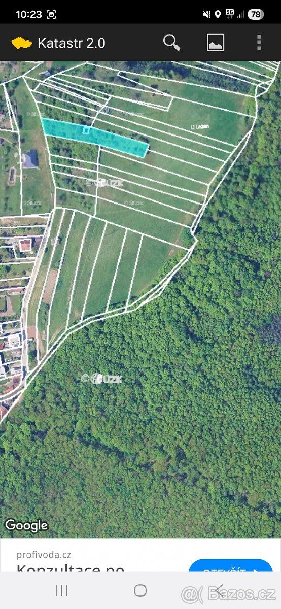 Prodám pozemek 2062m2 v katastru obce Lazany u Brna. Pozemek
