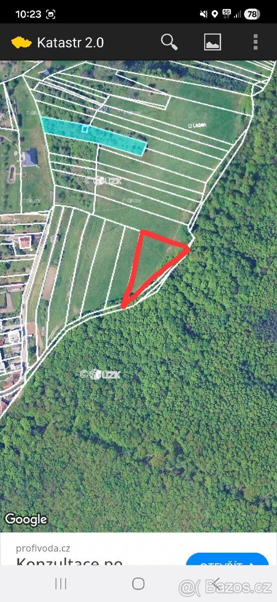 Prodám pozemek 2062m2 v katastru obce Lazany u Brna. Pozemek