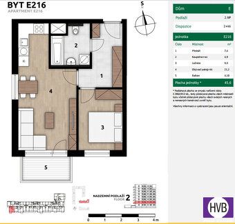Nabízíme k prodeji zcela nový byt 2+kk, 45,6 m² s balkonem a