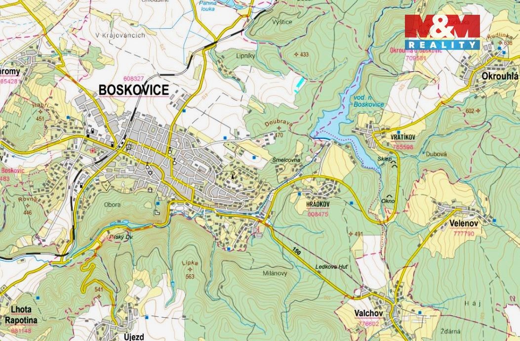 Prodej pozemků o výměře 1418 m2 v katastru obce Boskovice. J