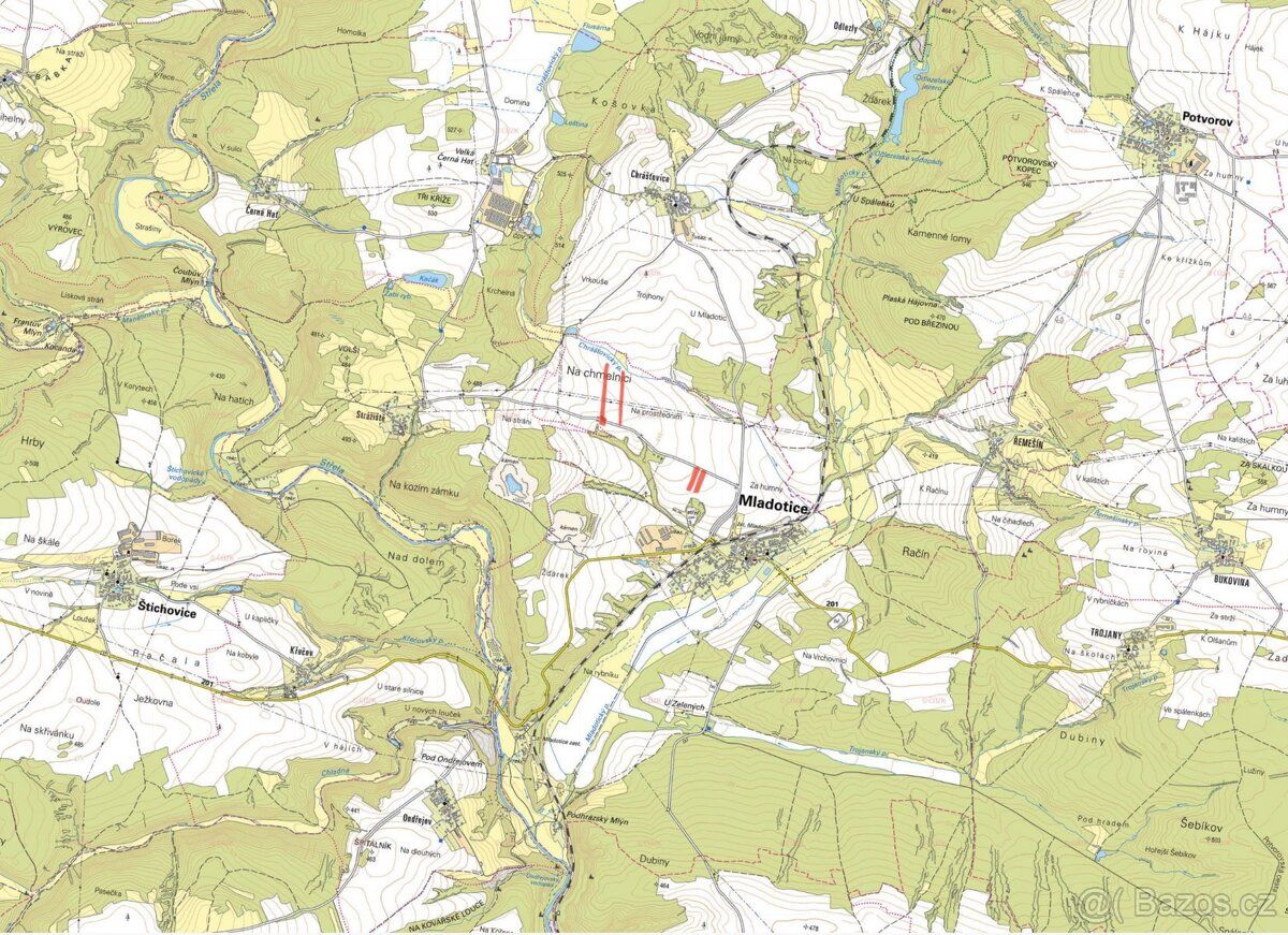 W powiecie Plzeň-północ, w granicach katastralnych