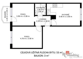 Byt 2+1, 54 m² s balkonem a klimatizací, Židlochovice, ul. M