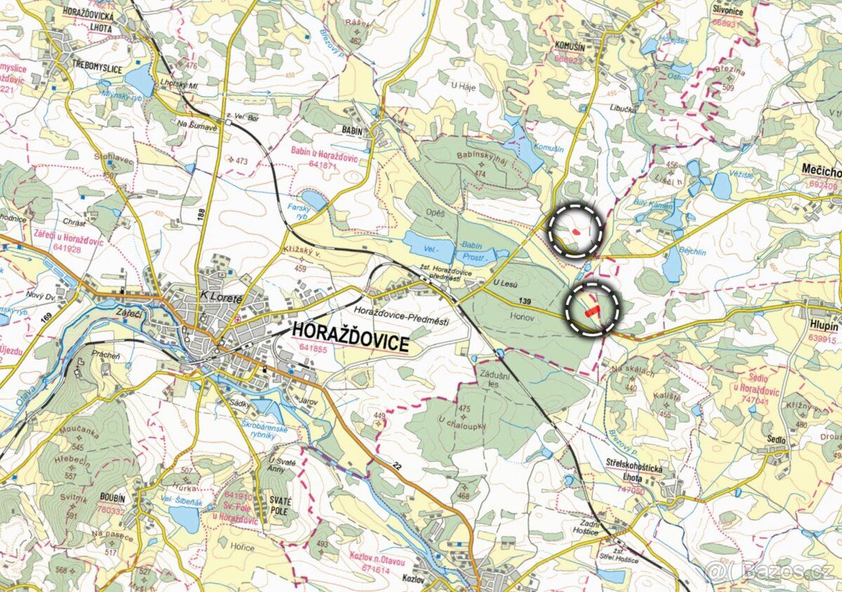 W obszarach katastralnych Horažďowice i Komušín (gmina