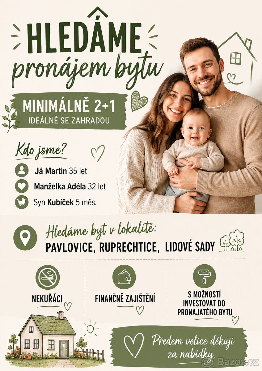 Dobrý den všem, jsme mladá rodinka Já 35, manželka Adéla 32 