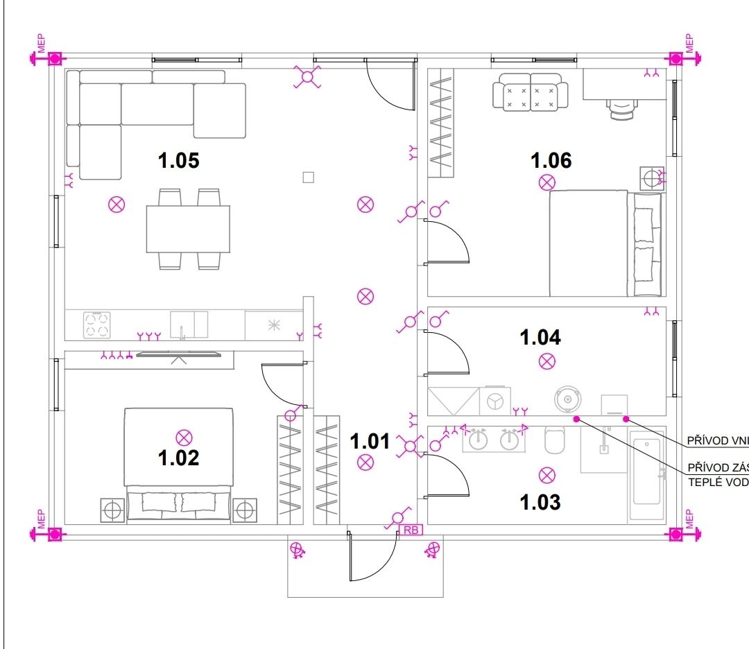 Prodám 8 stavební buněk spojení, celkem 120 M2. Sítě : elekt