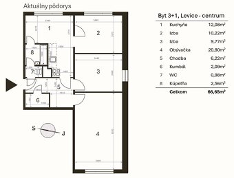 Ponúkame Vám na predaj tento slnečný 3 izbový byt bez balkón
